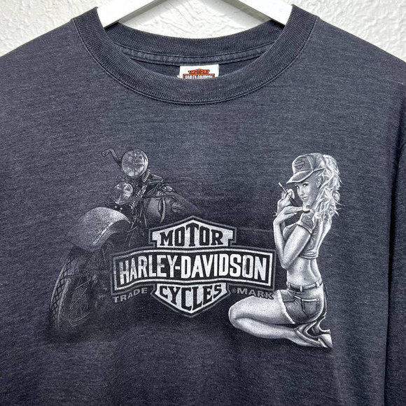 Harley-Davidson Other - VTG Harley Davidson Motorcycles Pin Up Girl Graphic Long Sleeve TShirt Orlando M